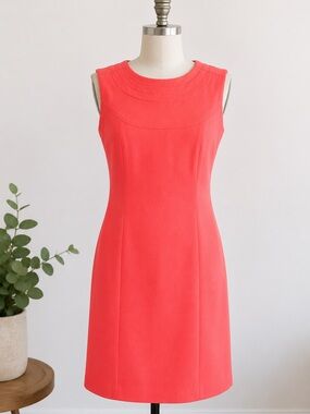 Tory Burch Coral Orange Sleeveless Sheath Dress Size 6 | Wool Silk Blend